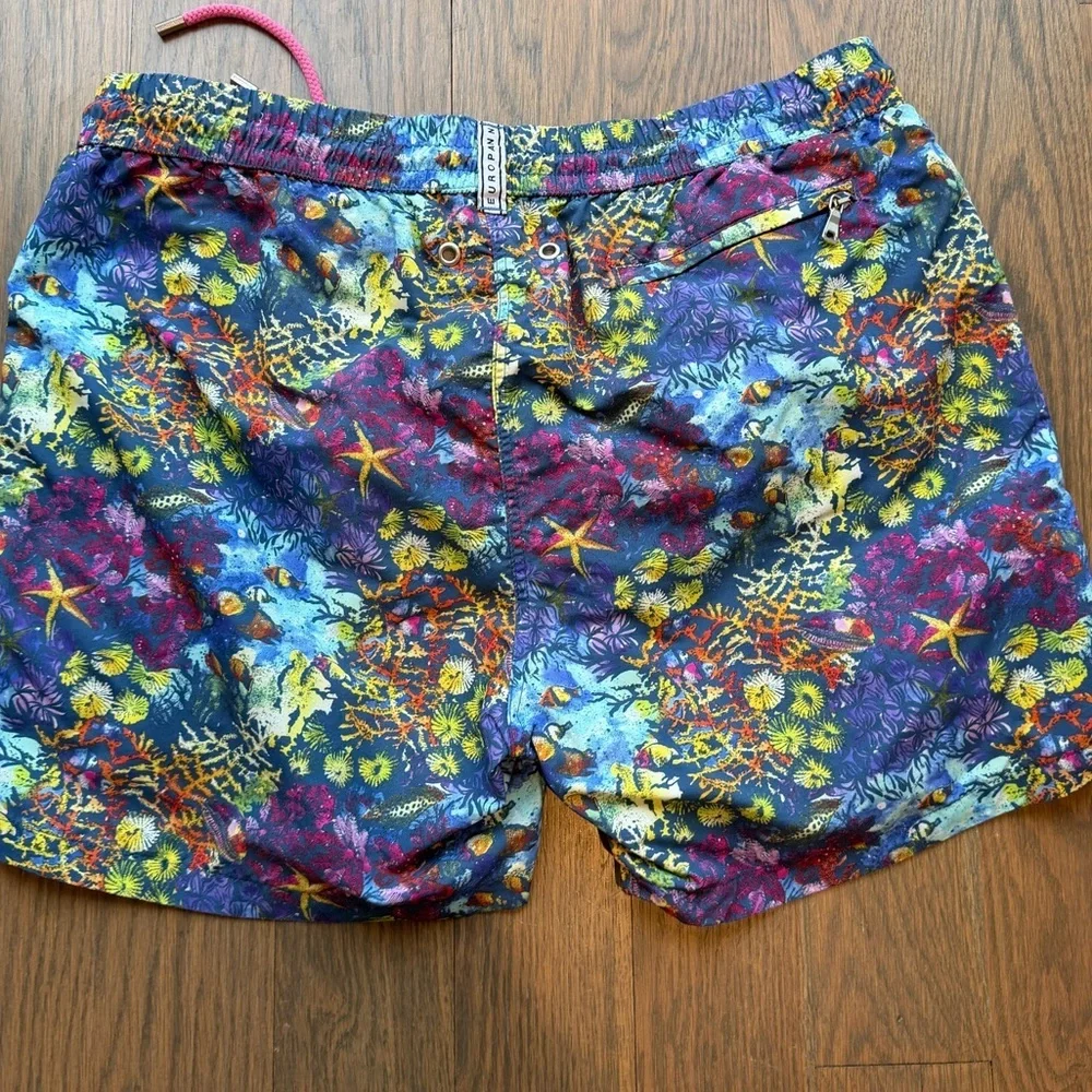 Europann Saint-Tropez Men’s Swim Trunks Large Tropical Reef Print Drawstring L